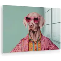 MuchoWow Glasschilderij 180x120 cm - Schilderij acrylglas - Hond - Overhemd - Bloemen - Bril - Foto op glas - Muurdecoratie woonkamer - Wanddecoratie slaapkamer - Schilderijen