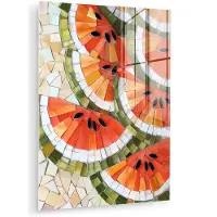 MuchoWow Glasschilderij 120x160 cm - Schilderij acrylglas - Mozaïek - Watermeloen - Rood - Pitten - Foto op glas - Muurdecoratie woonkamer - Wanddecoratie slaapkamer - Schilderijen