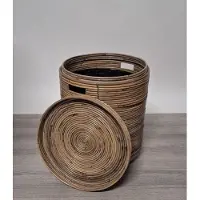 Migo Styling MigoStyling - Wasmand - Stripe - Rotan - Grey - Met binnenzak - Rond - Dia 40 cm