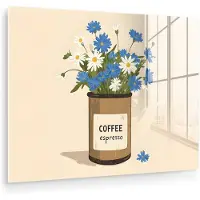 MuchoWow Glasschilderij 160x120 cm - Schilderij acrylglas - Coffee - Blik - Minimalistisch - Bloemen - Foto op glas - Muurdecoratie woonkamer - Wanddecoratie slaapkamer - Schilderijen