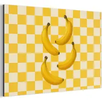 MuchoWow Aluminium schilderij 180x120 cm - Wanddecoratie metaal - Bananen - Geel - Geblokt - Metalen muurdecoratie woonkamer - Decoratie industrieel - Foto op dibond - Industriële accessoires slaapkamer
