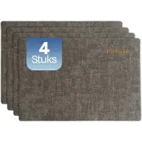 Phreeze Placemat met Linnen Patroon - 4 Stuks - Wasbaar - 30x45 CM - Luxe Onderleggers voor Borden - Grijs