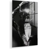 MuchoWow Glasschilderij 120x180 cm - Schilderij acrylglas - Discobal - Gezicht - Glamour - Zwart - Foto op glas - Muurdecoratie woonkamer - Wanddecoratie slaapkamer - Schilderijen