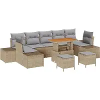 vidaXL Tuinbank Set 10 st 9-Aantal zitplaatsen Beige Poly rattan