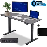 Plaine Zit Sta Bureau Elektrisch – 140x60cm – Incl. Geheugenstanden, Kabelgoot & Inclusief Muismat – Ergonomisch Verstelbaar – Mat Zwart