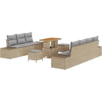 vidaXL Tuinbank Set 10 st 9-Aantal zitplaatsen Beige Poly rattan