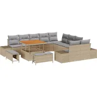 vidaXL Tuinbank Set 13 st 12-Aantal zitplaatsen Beige Poly rattan