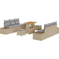 vidaXL Tuinbank Set 9 st 8-Aantal zitplaatsen Beige Poly rattan
