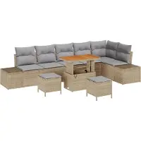 vidaXL Tuinbank Set 9 st 8-Aantal zitplaatsen Beige Poly rattan