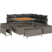 vidaXL Tuinset met 8 zitplaatsen, grijs, van polyrotan
