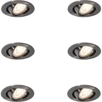 QAZQA Set van 6 Moderne Inbouwspots Gunmetal GU10 50mm Rond Kantelbaar - Cisco