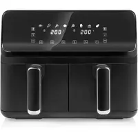 BOG Dubbele Mand Airfryer 2 x 4L 2700W 8 Voorgeprogrammeerde Instellingen Individuele Temperatuurinstelling per Mand
