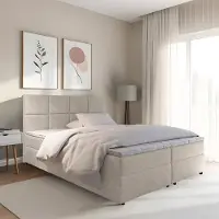 Beddenbriljant Boxspring met opbergruimte Sam - 180x200 cm - Creme / Lichtbeige - Inclusief Topper - Bed met Opbergruimte - Opberg boxspring - Bonellvering tot 100 kg