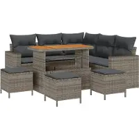 vidaXL Tuinbank Set 10 st 7-Aantal zitplaatsen Grijs poly rattan