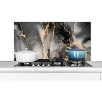KitchenYeah Spatscherm - Luxe - Marmer print - Grijs - Goud - Keuken - Achterwand keuken - Spatwand - 100x50 cm