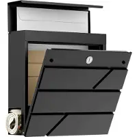 Avalo Brievenbus RVS Zwart - Wandbrievenbus - Krantenvak en Slot - 37 x 37 x 10,5 cm
