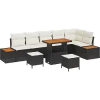 vidaXL Tuinbank Set 9 st 8-Aantal zitplaatsen Zwart Poly rattan