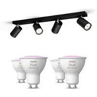 Philips Hue Kosipo Opbouwspot 4-pack In Zwart + Gu10-lampen Met Gekleurd Licht