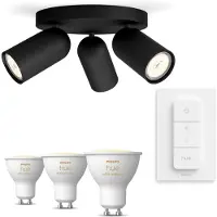 Philips Hue Pongee Opbouwspot 3-pack In Zwart + Dimmer Switch + Gu10 White Ambiance-lampen