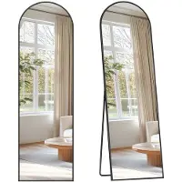 Songmics Staande passpiegel met gebogen design en aluminium frame, Inktzwart / 150 x 40 cm