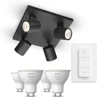 Philips Runner Opbouwspots 4-pack In Zwart + Dimmer Switch + Gu10-lampen Met Wit Licht