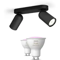 Philips Hue Pongee Opbouwspot 2-pack In Zwart + Gu10-lampen Met Gekleurd Licht