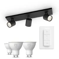 Philips Hue Runner Opbouwspot 3-pack In Zwart + Dimmer Switch + Gu10-lampen Met Wit Licht