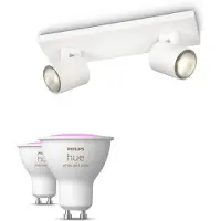 Philips Runner Opbouwspot 2-pack In Wititch + Gu10-lampen Met Gekleurd Licht