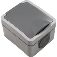McPower Fix Enkele Stopcontact - Wandcontactdoos opbouw 250~/10A - Buitenstopcontact IP54 - Randaarde - Grijs
