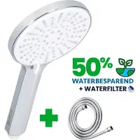 EcoRain 50% Waterbesparende Douchekop Mark 12 CM met Doucheslang en Waterfilter - 5 Sproeistanden - Universele Aansluiting - Anti-kalk Douchekop - 2 jaar garantie - Chroom