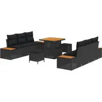 vidaXL Tuinbank Set 9 st 8-Aantal zitplaatsen Zwart Poly rattan