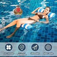 Karma Luchtmatras voor Volwassenen en Kinderen, Waterhangmat met Net, Duurzaam Waterhangmat met Opblaasbare Bekerhouder, 4-in-1 Luchtmatras met Net, voor Zwembaden Stranden (Blauw)