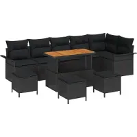 vidaXL Tuinbank Set 10 st Zwart poly rattan