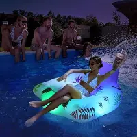 Karma Opblaasbaar zwembad, luchtmatras, zwemstoel met wisselend licht, op zonne-energie, waterzwembad, voor volwassenen, bank met 2 bekerhouders, luchtmatras, zwembad voor volwassenen