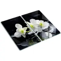 Tulup Glazen Snijplank - Wit Orchidee Snijplank Glas - SET van 2 STUKS 30 x 52 cm - Anti-Slip Snijplanken-Serveerplanken van glas-UV Gelaagd Glas Serveerplanken-Dienblad-Kookbenodigdheden