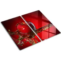 Tulup Glazen Snijplank - Rood Appel en water Serveerplank van glas - SET van 2 STUKS 30 x 52 cm - Dienblad-Snijplanken Glas-Snijplanken Glas-Snijplanken van Glas-Keukengerei