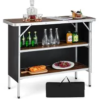 Costway Opvouwbare Campingtafel, Aluminium Draagbare Picknicktafel met 2 verdiepingen Open Planken, Draagbare vouwtafel voor buitengebruik (Koffie)