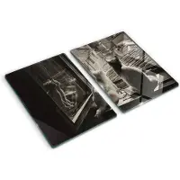 Tulup Glazen Snijplank - Zwart en wit Katten in het raam Serveerplank van glas - SET van 2 STUKS 40 x 52 cm - Dienblad-UV Gelaagd Glas Serveerplanken-Snijplanken Glas-Snijplanken van Glas-Keukengerei