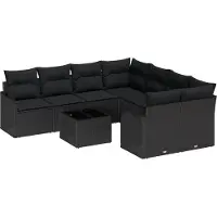 vidaXL Tuinbank Set 9 st 8-Aantal zitplaatsen Zwart