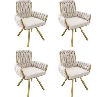 Merax Fluwelen eetkamerstoel - set van 4 - fauteuil - enkele luxe woon- en slaapkamer draaistoel - lounge draaistoel - beige