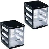 PlasticForte Ladekastje bureau organizer - 2x - 3 lades - zwart/transparant - L13 x B17 x H17 cm - kunststof
