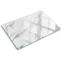 Tulup Glazen Snijplank - Wit Marmer Snijplank van Glas - 80 x 52 cm - UV Gelaagd Glas Serveerplank - Groot Formaat Anti-Slip Snijplank - Dienblad - Snijplank Glas - Keukenbenodigdheden