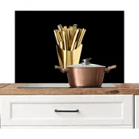 KitchenYeah Spatscherm keuken 90x60 cm - Kookplaat achterwand Friet - Goud - Chrome - Eten - Muurbeschermer - Spatwand fornuis - Hoogwaardig aluminium