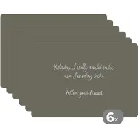 KitchenYeah Placemat - Placemats kunststof - Quotes - Spreuken - Yesterday, I really wanted sushi - Sushi lover - 45x30 cm - 6 stuks - Hittebestendig - Anti-Slip - Onderlegger - Afneembaar