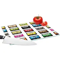 KitchenYeah Glazen Snijplank - 28x20 - Patronen - Cassettebandjes - Muziek - Snijplanken Glas