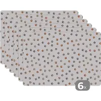 KitchenYeah Placemat - Placemats kunststof - Katten - Pootafdruk - Huisdieren - Patronen - 45x30 cm - 6 stuks - Hittebestendig - Anti-Slip - Onderlegger - Afneembaar