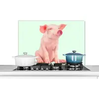 KitchenYeah Spatscherm keuken 90x60 cm - Kookplaat achterwand Varken - Roze - Stopcontact - Dieren - Muurbeschermer - Spatwand fornuis - Hoogwaardig aluminium