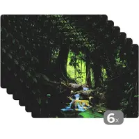 KitchenYeah Placemat - Placemats kunststof - Jungle - Stenen - Water - Natuur - Planten - 45x30 cm - 6 stuks - Hittebestendig - Anti-Slip - Onderlegger - Afneembaar