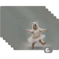KitchenYeah Placemat - Placemats kunststof - IJsbeer - Tutu - Wit - Portret - Dieren - Kinderen - 45x30 cm - 6 stuks - Hittebestendig - Anti-Slip - Onderlegger - Afneembaar