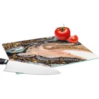 KitchenYeah Glazen Snijplank - 28x20 - Marmerlook - Goud - Zwart - Glitter - Chic - Snijplanken Glas